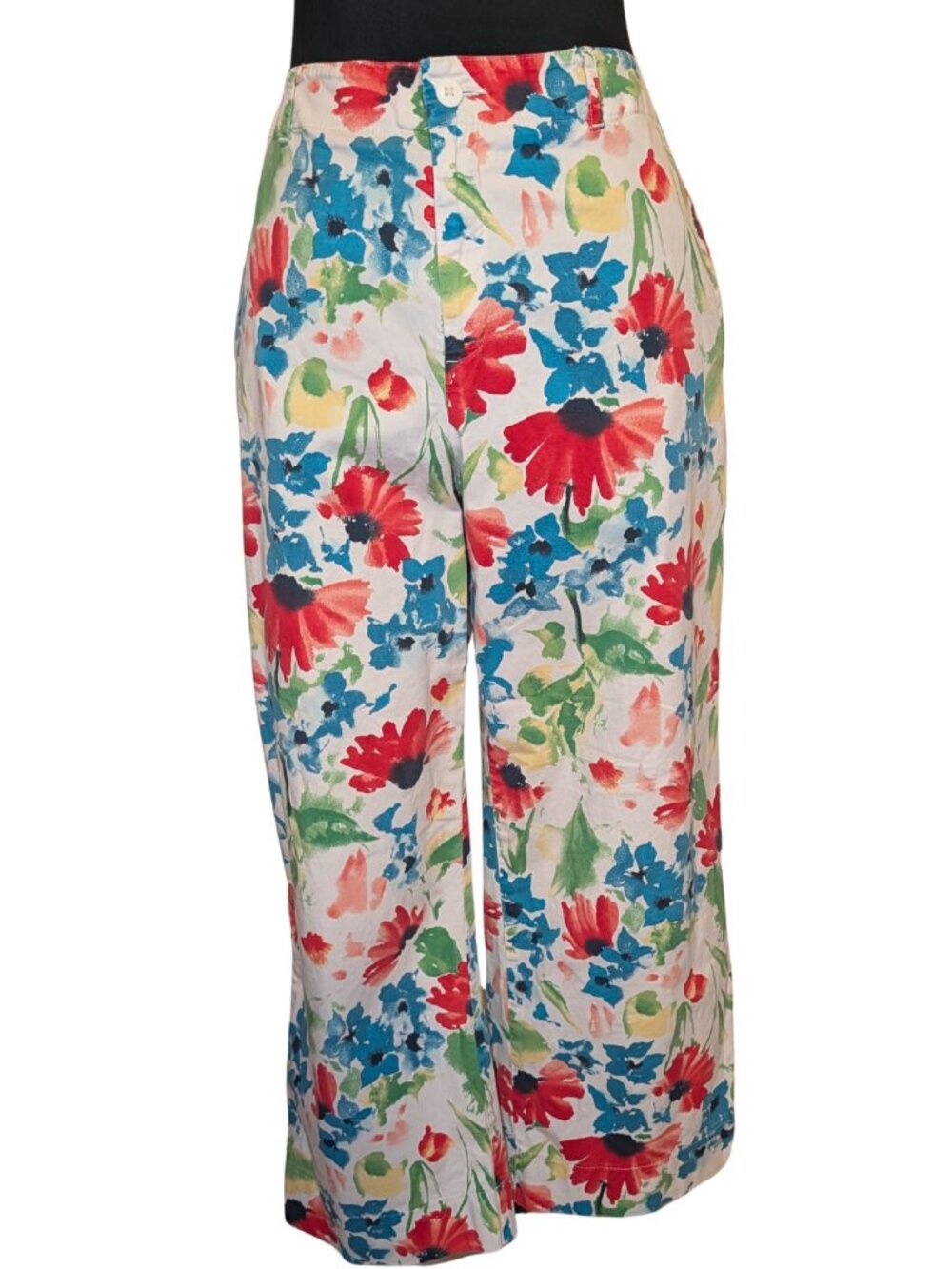 Evan-Picone Floral High-Waisted Wide-Leg Cotton Stretch Trousers - Picture 2 of 5